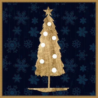 Blue and Tan Sophisticated Christmas II by Grace Popp Framed Canvas Wall Art Print