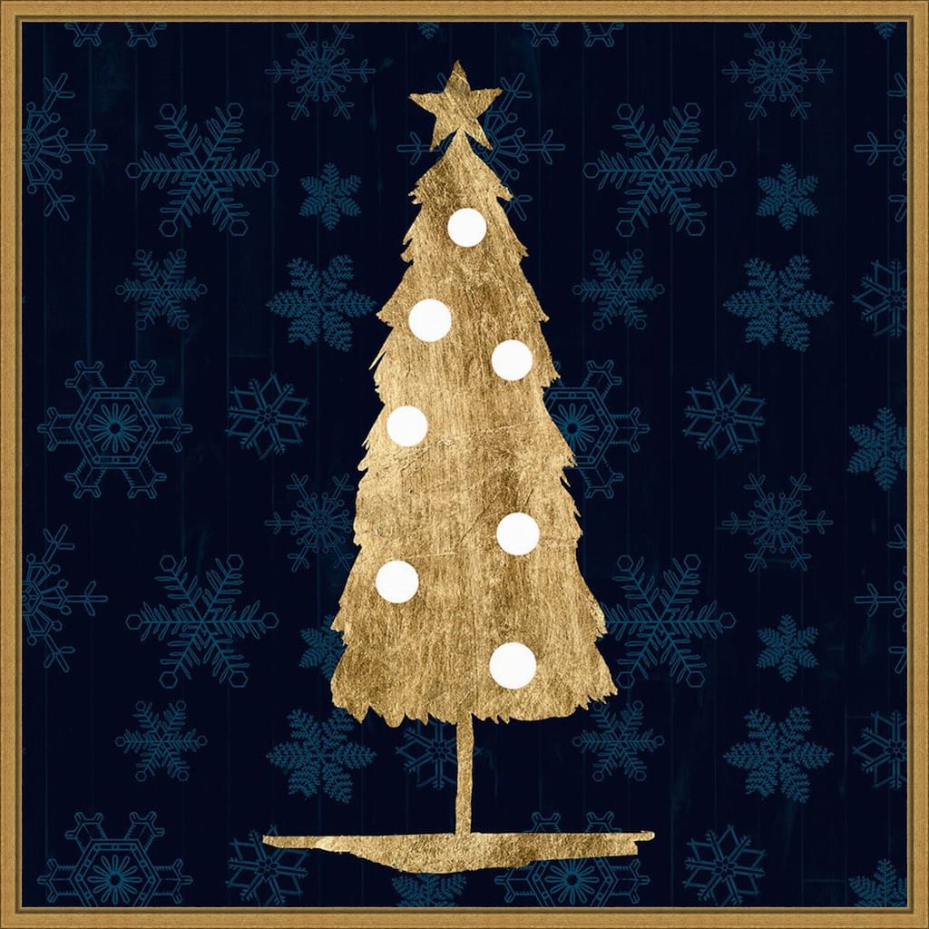 Blue and Tan Sophisticated Christmas II by Grace Popp Framed Canvas Wall Art Print