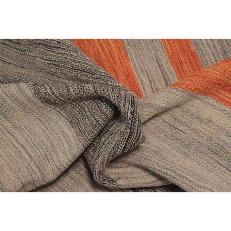 Hand Woven Oriental 100% Wool Carpet Southwestern Tribal Greys & Charcoal Kilim Area Rug - 7' 8'' X 5' 0''