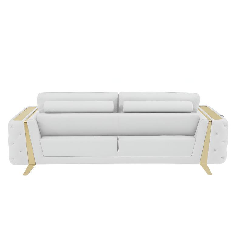 HomeRoots 90" White Italian Leather Sofa With Gold Legs