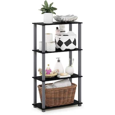4 Tiers Wood Household Shelving Unit in Black/Grey (23.58 in. W x 43.27 in. H x 11.61 in. D) - 23.58