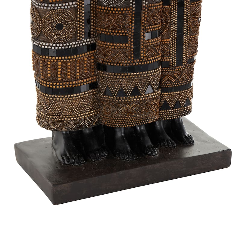 Black Resin Tall African Family Decorative Sculpture with Gold Jewels