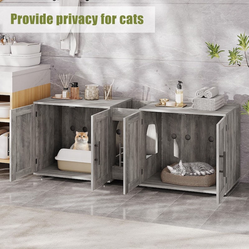 Large Cat Litter Box Furniture with Double Rooms and Barn Doors