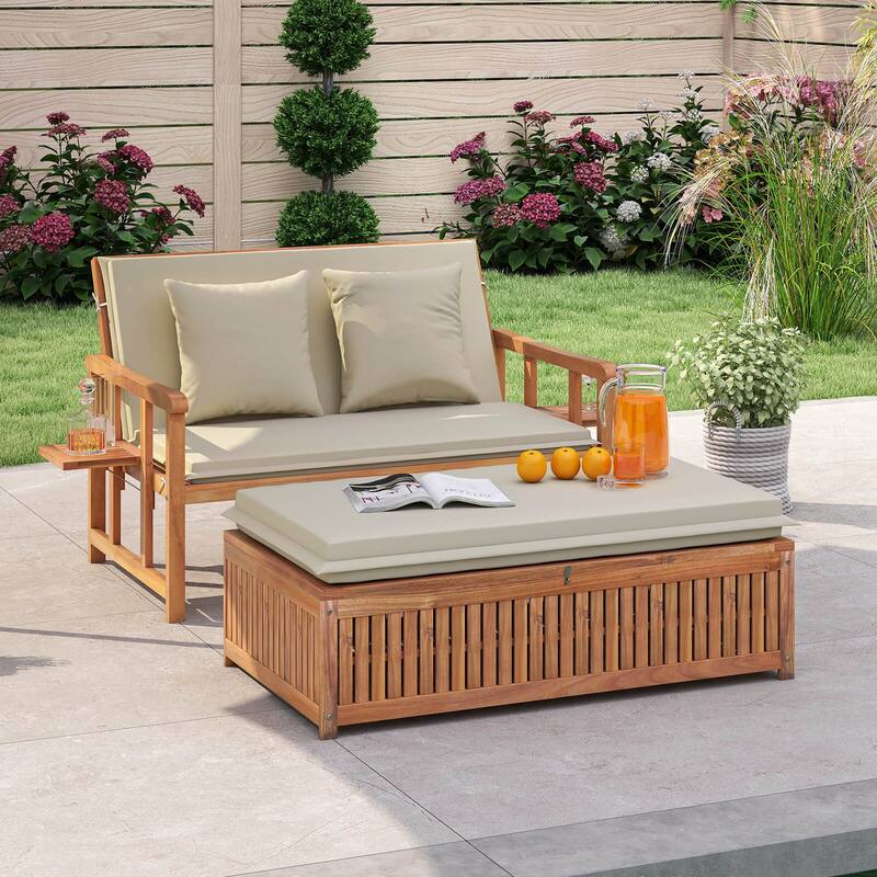 Costway Outdoor Wooden Daybed with 4-Level Backrest & Removable - See Details