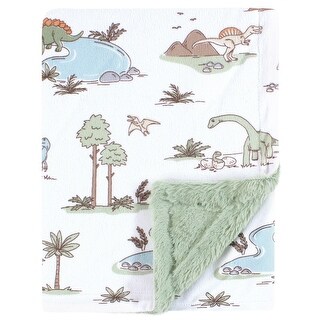 Hudson Baby Plush Blanket with Furry Binding and Back, Dinosaur Adventures, One Size - Dinosaur Adventures - One Size