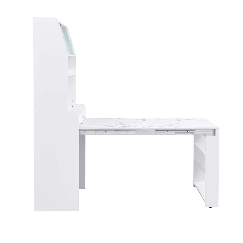 Multifunctional Buffet Hutch and Foldable Dining Table with Storage Unit and Rolling Wheels for Small Spaces