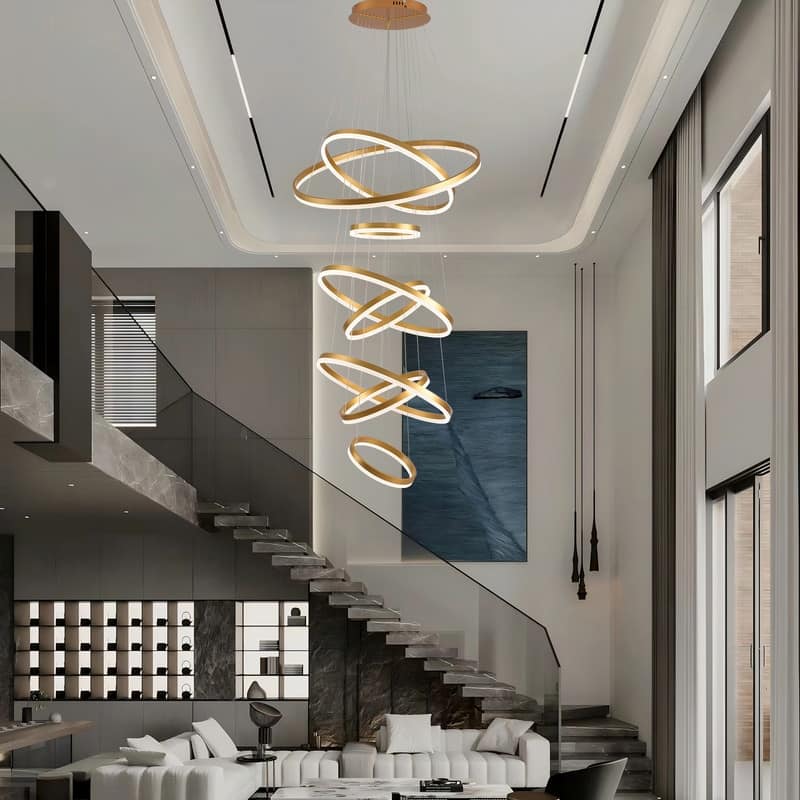Modern 8 Ring Led Chandelier, Foyer Chandeliers, Large Chandeliers for High Ceilings