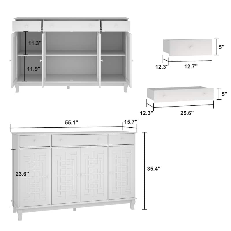 Modern Farmhouse Wood Accent Cabinet with Glass Doors Sideboard Buffet