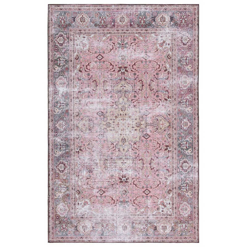 SAFAVIEH Tucson Machine Washable Slip Resistant Jeanne Traditional Rug - 5' x 8' - Pink/Beige