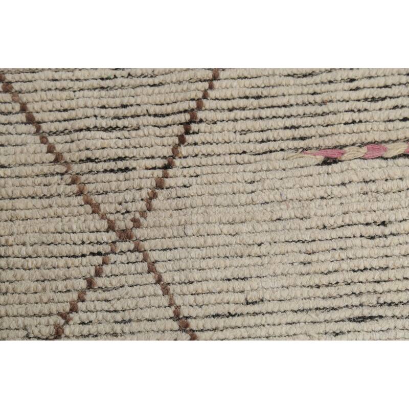 All-Over Ivory Moroccan Oriental Area Rug Hand-Knotted Wool Carpet - 4'9"x 8'9"