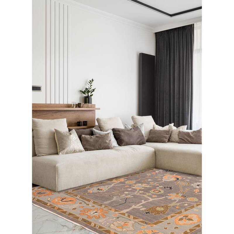 ECARPETGALLERY Hand-knotted Modern Oushak Dark Grey Wool Rug - 9'0 x 11'10