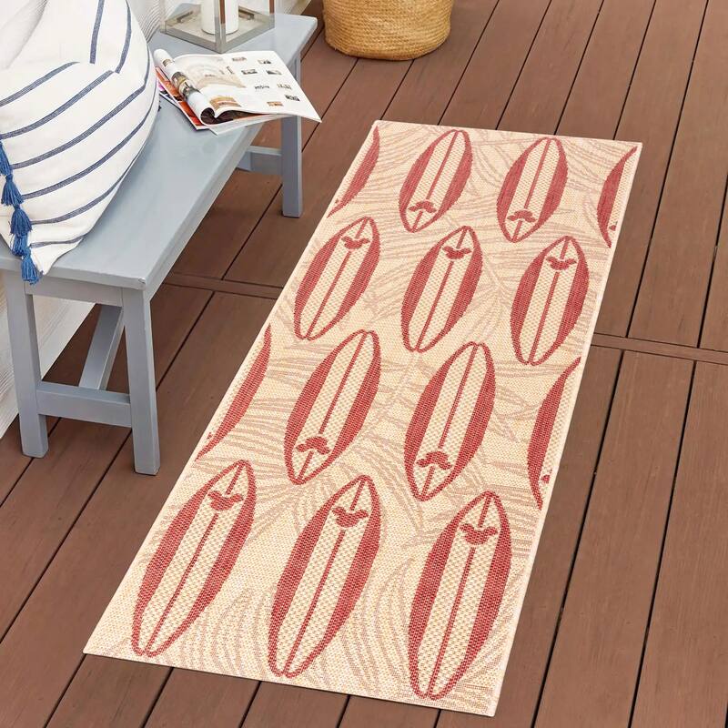 Disney Licensed Mickey Mouse Indoor Outdoor Flatweave Area Rug Tropical Surfing Polypropylene Coastal Accent Rug