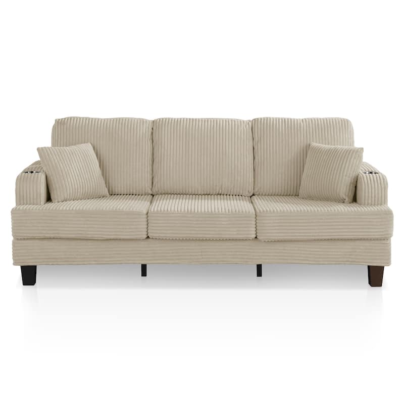 DH BASIC Modern Chenille Sofa with Cup Holders and USB Ports by Denhour