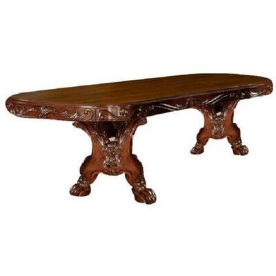 Dresden Dining Table With Two Encarved Pedestal, Cherry Oak - Cherry Oak