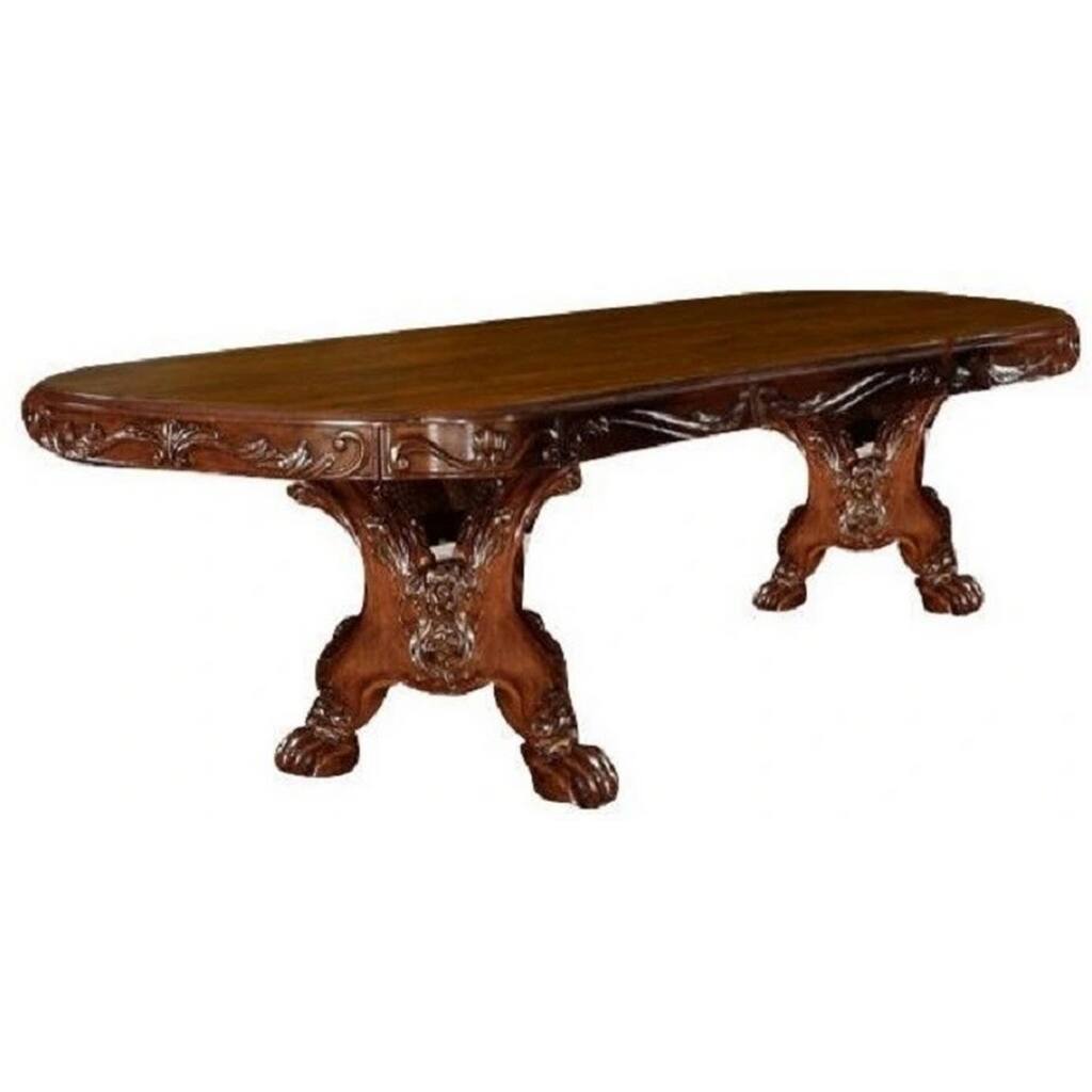 Dresden Dining Table With Two Encarved Pedestal, Cherry Oak - Cherry Oak