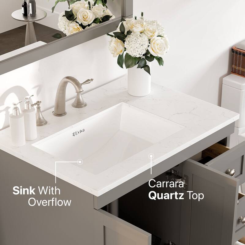 Eviva Acclaim 28 in. Bath Vanity with White Carrara Quartz Top