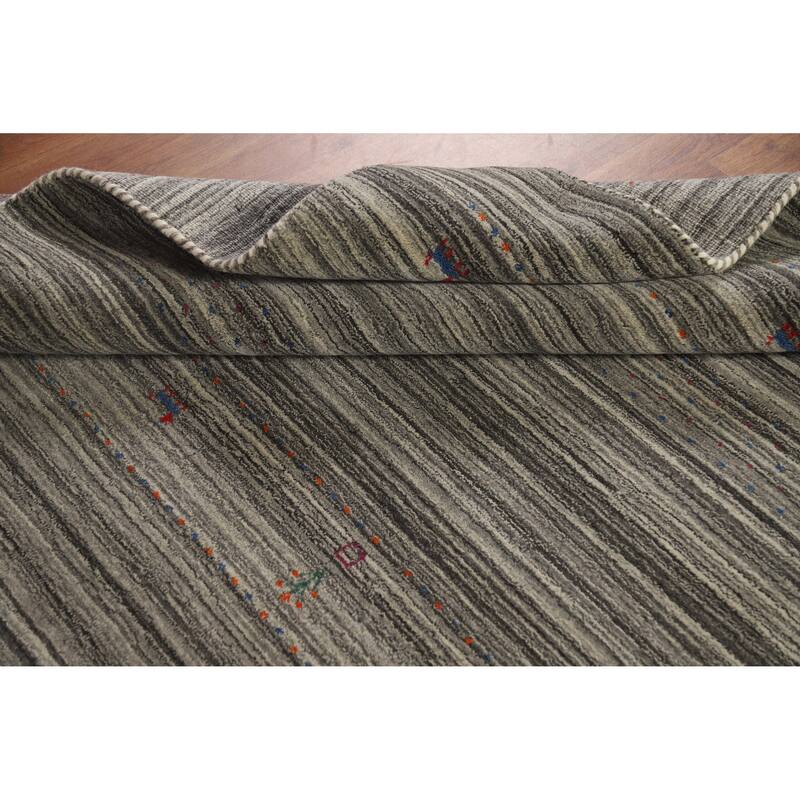 Hand Knotted Oriental 100% Wool Carpet Tribal Animal Pictorial Greys & Charcoal Gabbeh Area Rug - 7' 8'' X 5' 0''