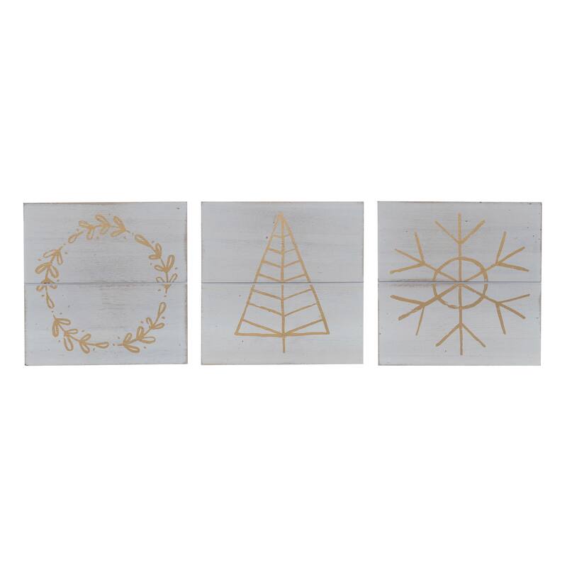 Transpac MDF Rustic Metallic Slat Decor Set of 3 Christmas Home Decorations
