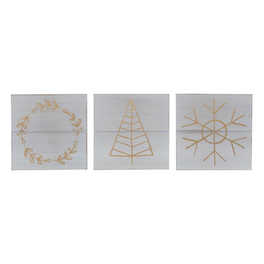Transpac MDF Rustic Metallic Slat Decor Set of 3 Christmas Home Decorations