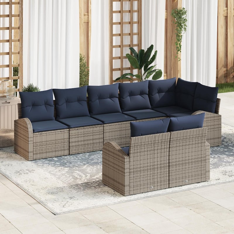 vidaXL 8/9 Garden Sofa Set with Cushions Black/Brown/Grey Poly Rattan - 113.8 x 48.8 x 27.2 - Grey without table