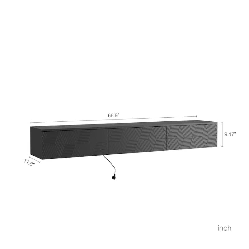 Modern Floating Wall-Mounted TV Cabinet, for 55/60/65 Inch TVs, with 16-Color LED Lighting, for Living Rooms, Black