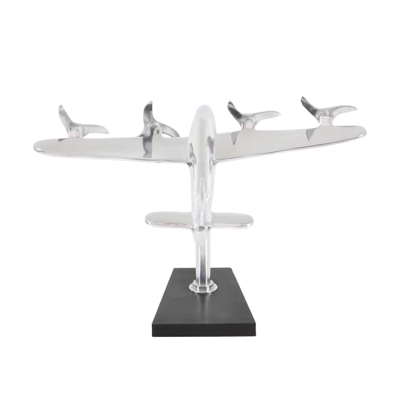 Silver Aluminum Metal Airplane Decorative Sculpture with Black Base