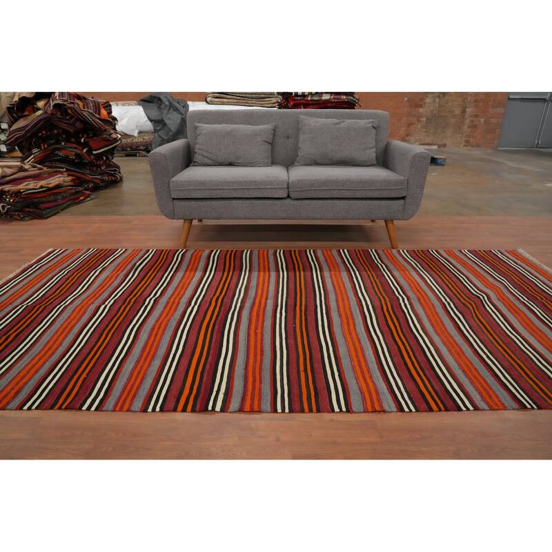 Hand Woven Oriental 100% Wool Carpet Southwestern Geometric Multi-Colored Kilim Area Rug - 9' 9'' X 4' 9''