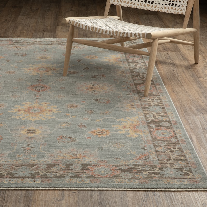 Kellan Vintage Floral Blue/ Multi Area Rug- - 5'3" x 7'6"
