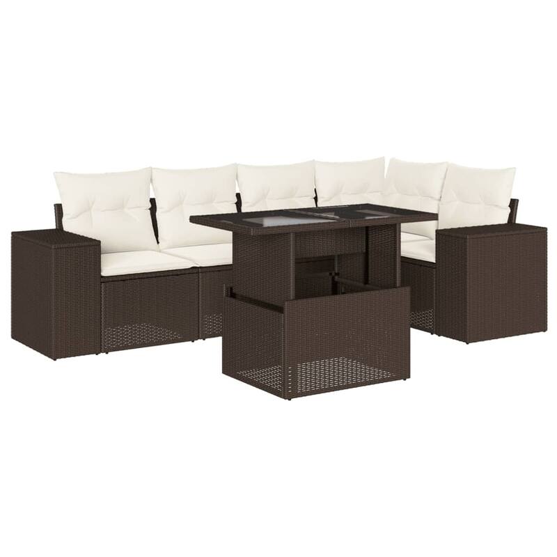 vidaXL Patio Sofa Set with Cushions Outdoor Furniture 6 Piece Poly Rattan
