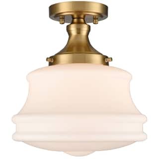 Orvieto Modern Brass Semi Flush Mount Ceiling Light Schoolhouse Fixture 1-Light
