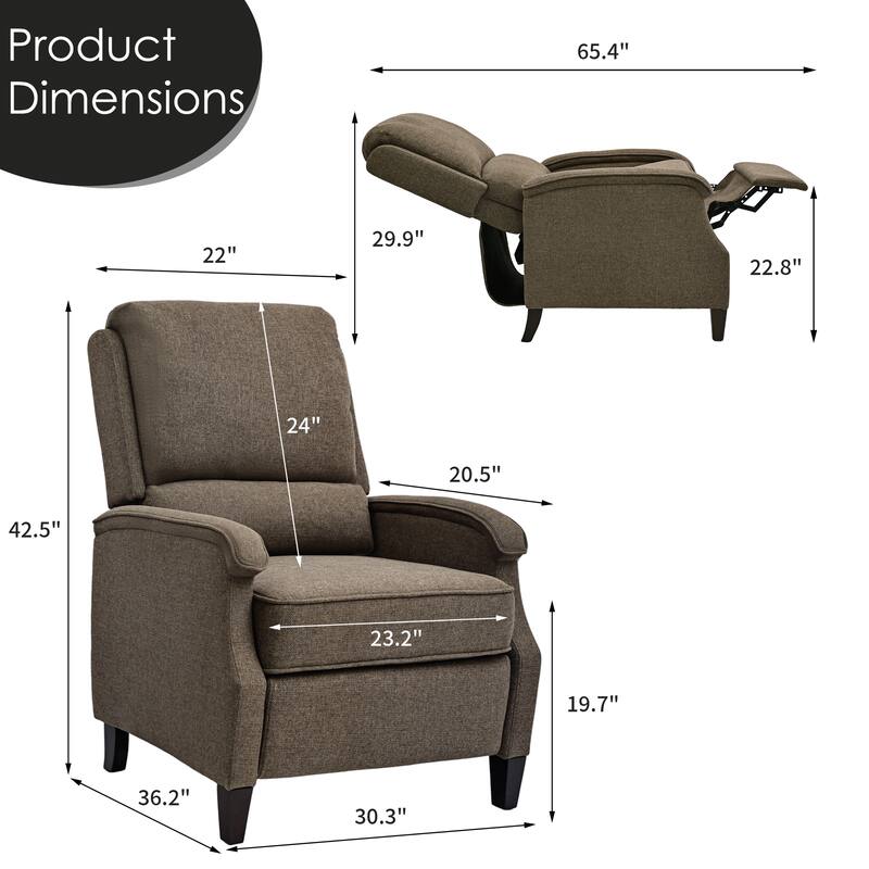Push-Back Upholstered Recliner with Thickened Seat Cushion Backrest