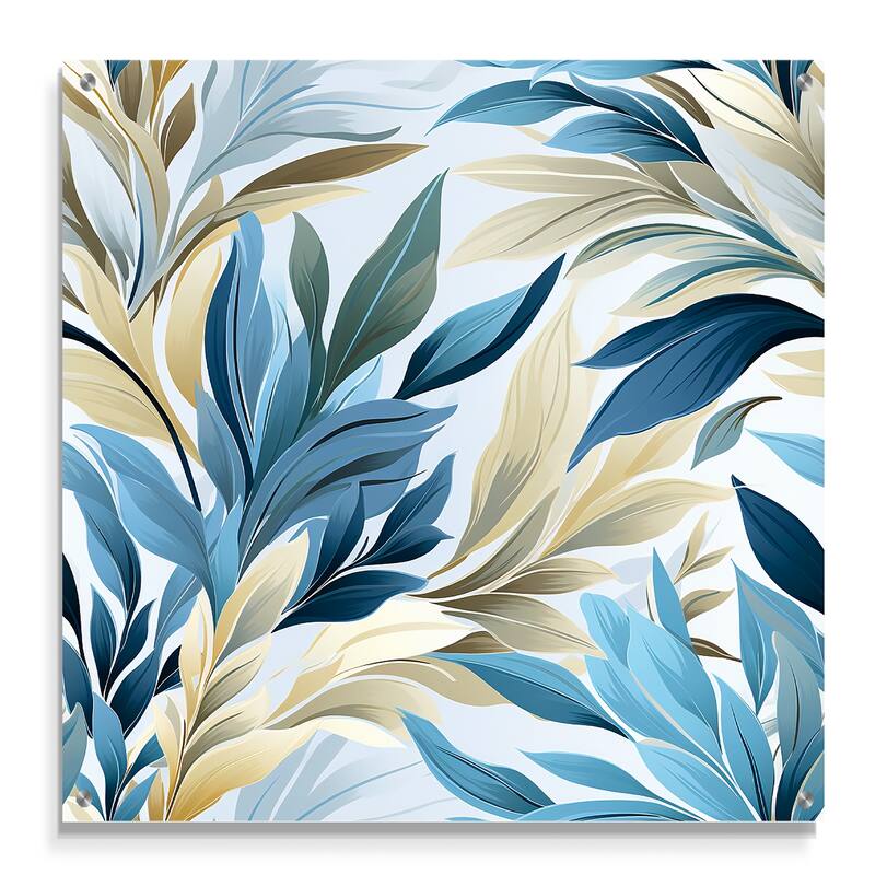 Designart "Coastal Neutrals Tropical Pattern" Abstract Gloss Wall Decor Blue - Tropical Acrylic Wall Art For Bedroom