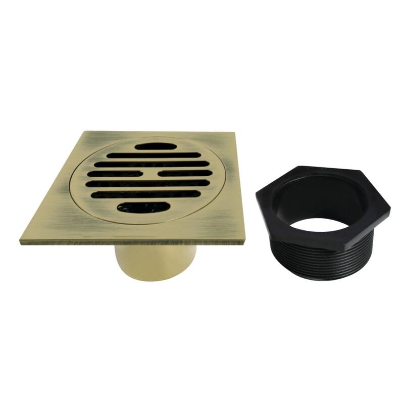 Watercourse Symmetric 4" Square Grid Shower Drain - Antique Brass