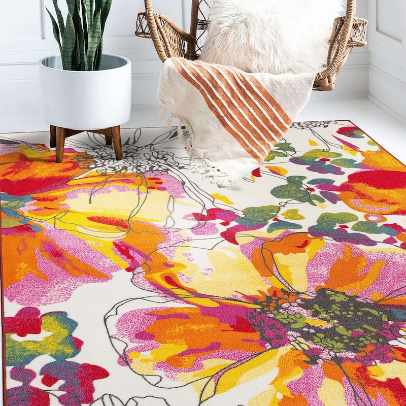 World Rug Gallery Modern Bright Flowers Non-Slip Area Rug Multi - 7' 10" x 10' - Multi