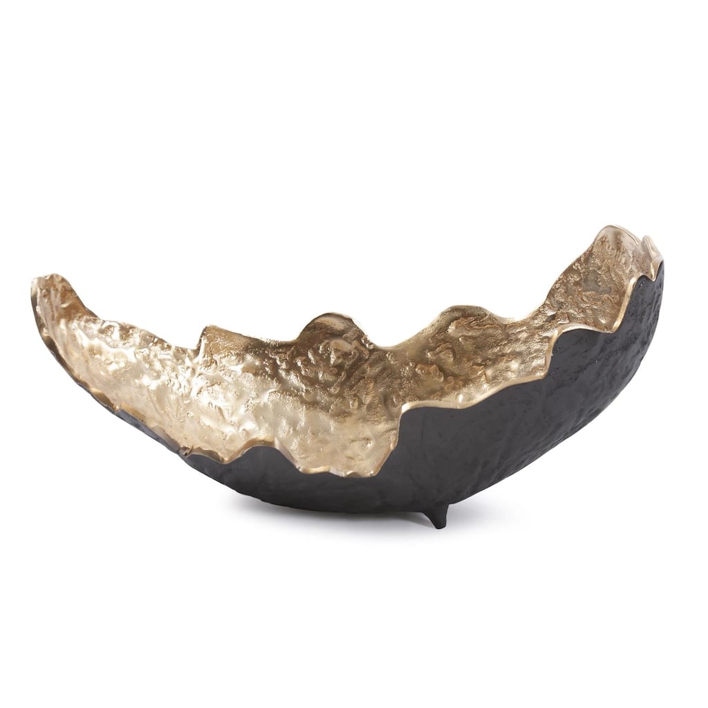 Cracked Edge Ebony Tray with Gold Interior- Large - 13.5H x 19.5W x 9.5D