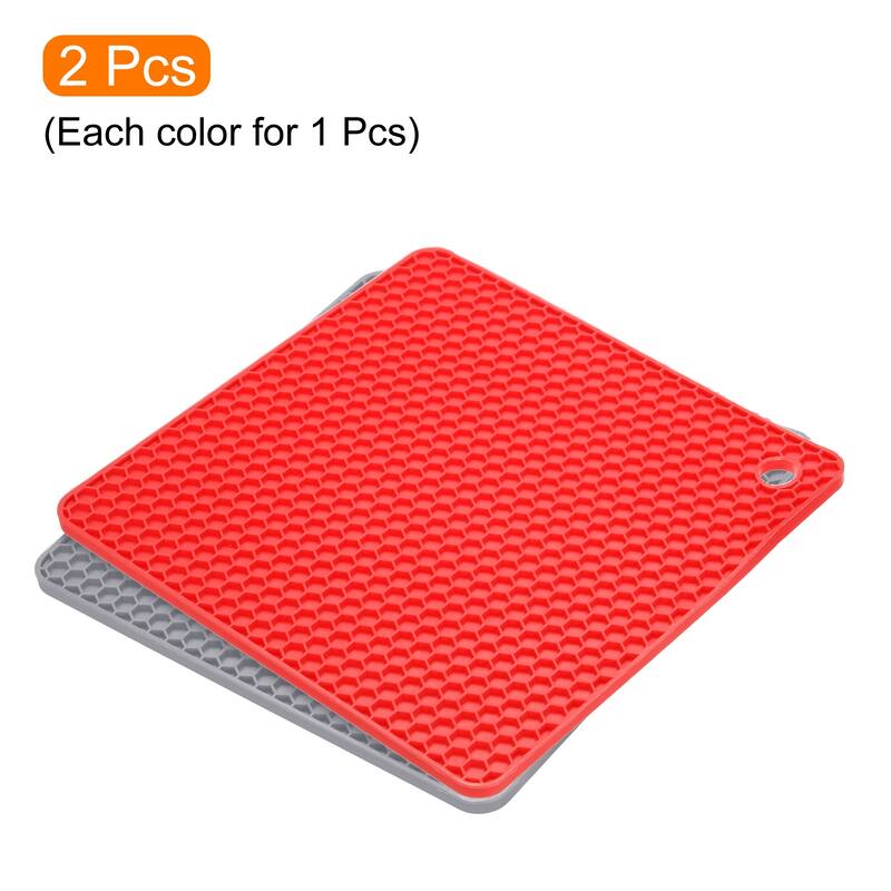 Silicone Trivet Mats 2pcs, Square Hot Pan Pads Hot Pot Holder - Light Gray, Red - Light Gray, Red