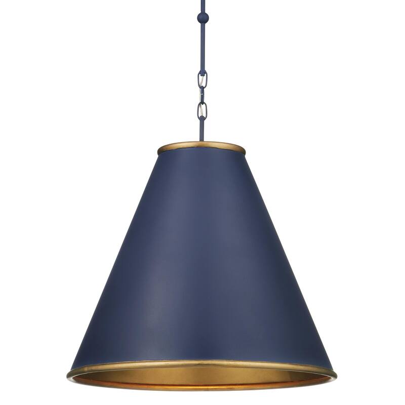 Currey & Company Pierrepont Large Blue Pendant - 22.5"h x 22"dia - 22.5"h x 22"dia - Hiroshi Dark Blue/Contemporary Gold Leaf/Gold