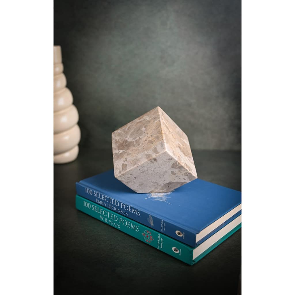 Small Geometric Marble Cube Decoration - 3" - Gray