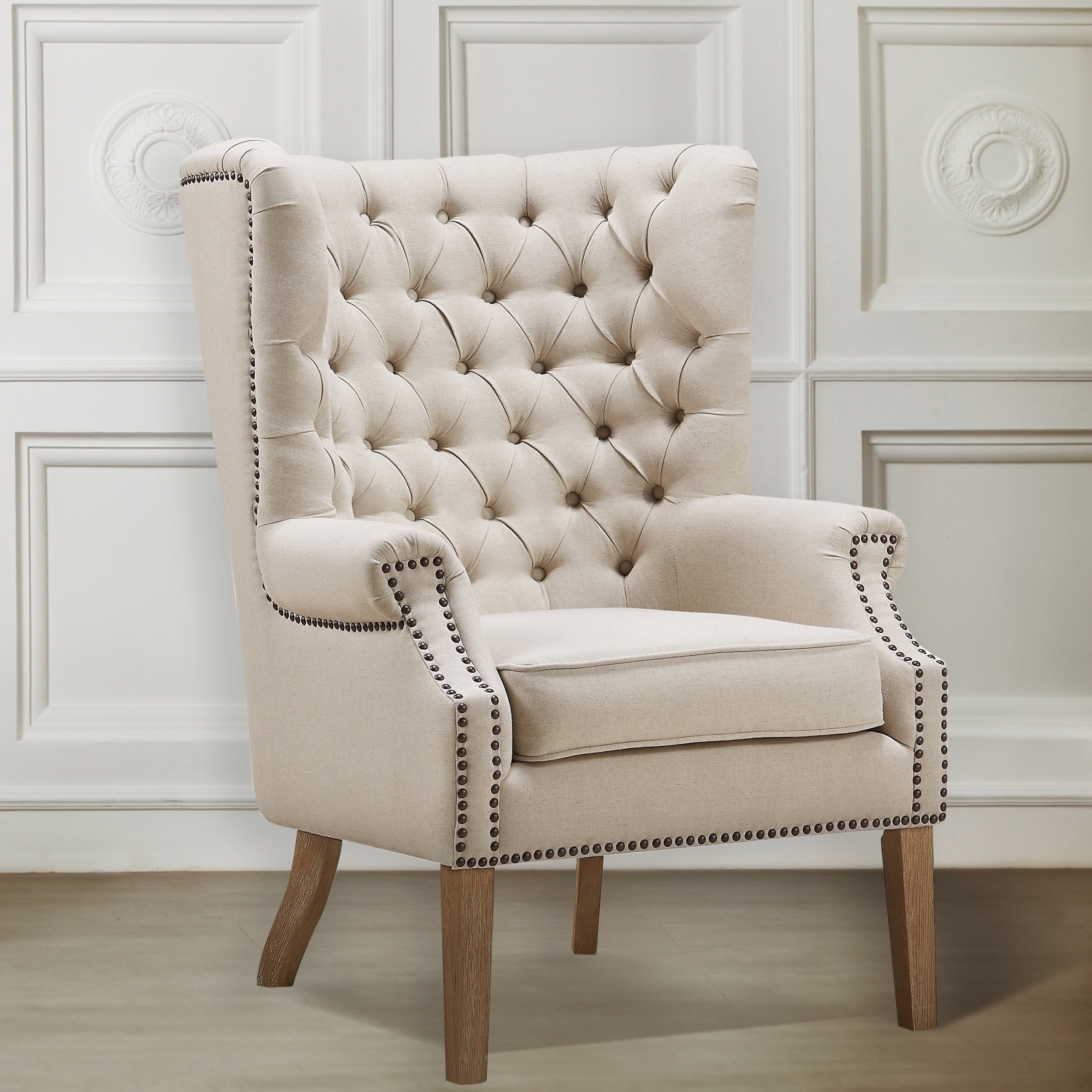 Shop Abe Beige Linen Wing Chair On Sale Overstock 10648364