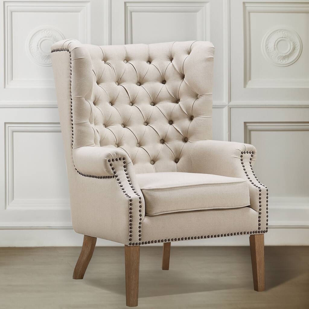 Abe Beige Linen Wing Chair