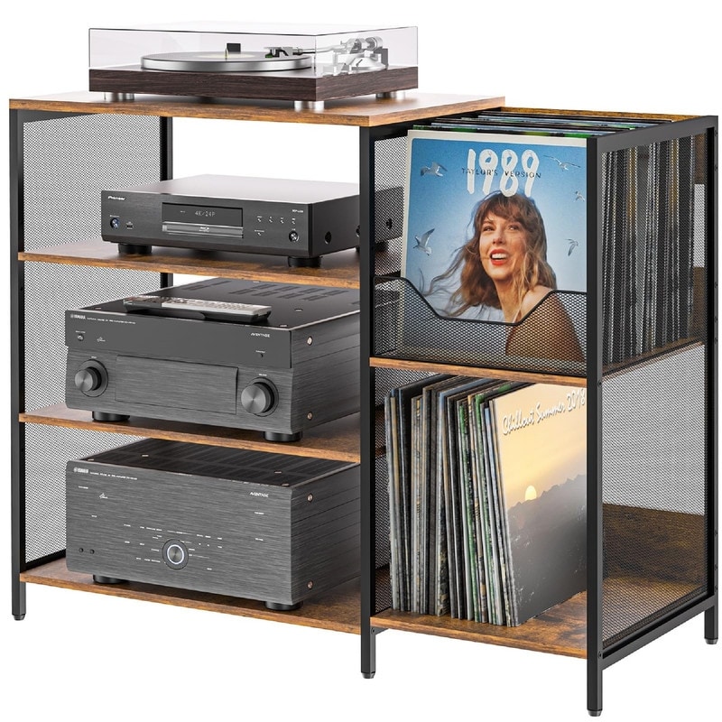 4 Tier Rustic Media Console Table Stereo Stand Cabinet