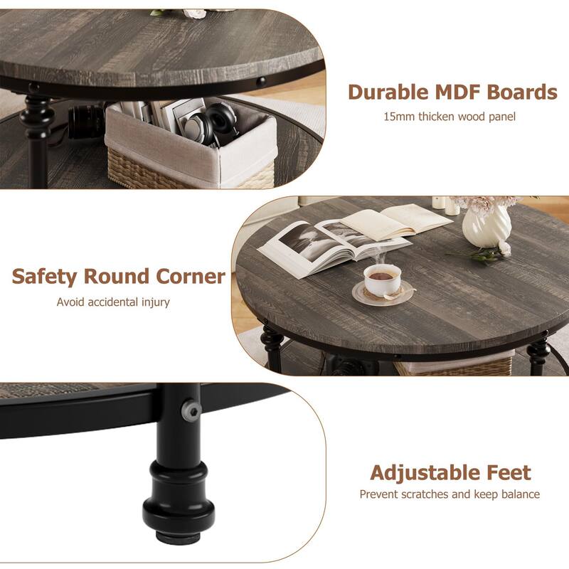 Round Coffee Table 30.31" Industrial Center Table