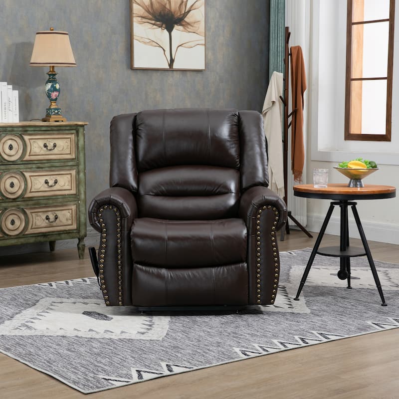 Genuine Leather Power Lift Recliner Chair Heat Massage - Brown