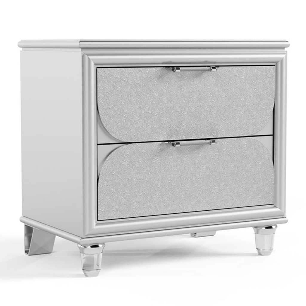 Dima Nightstand, 2 Drawers w Acrylic Handles, White Rubberwood, 24 Inch