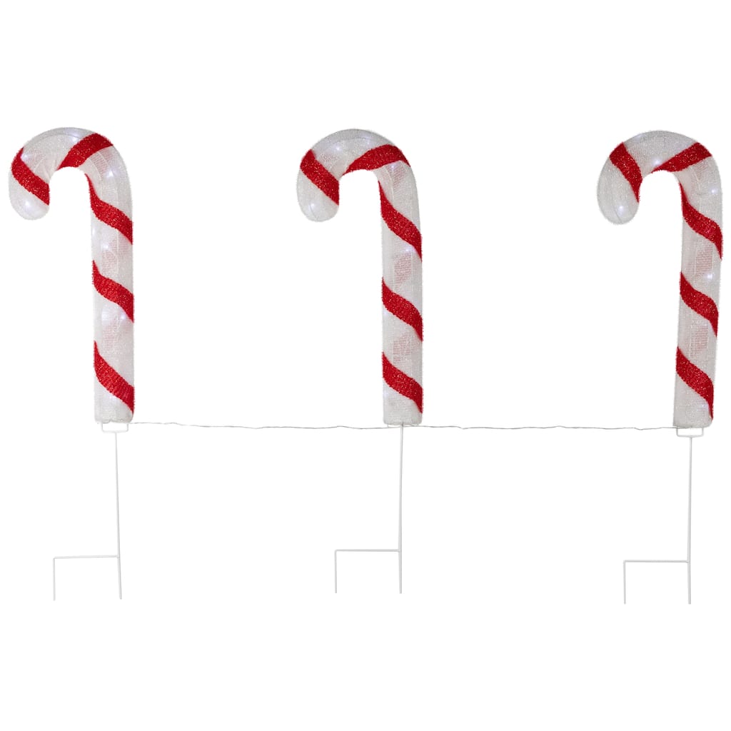 Lighted Candy Cane Christmas Pathway Lawn Stakes - 20" - Set of 3 - Red