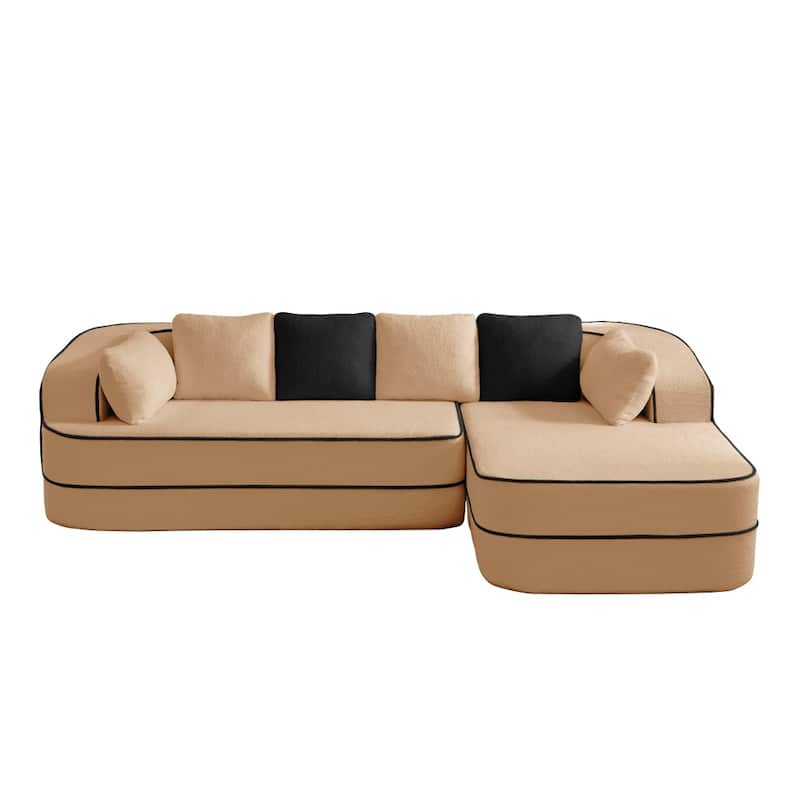 105.9" Modular L-shaped Teddy Velvet Sectional Sofa with Chaise and Curved Armrest