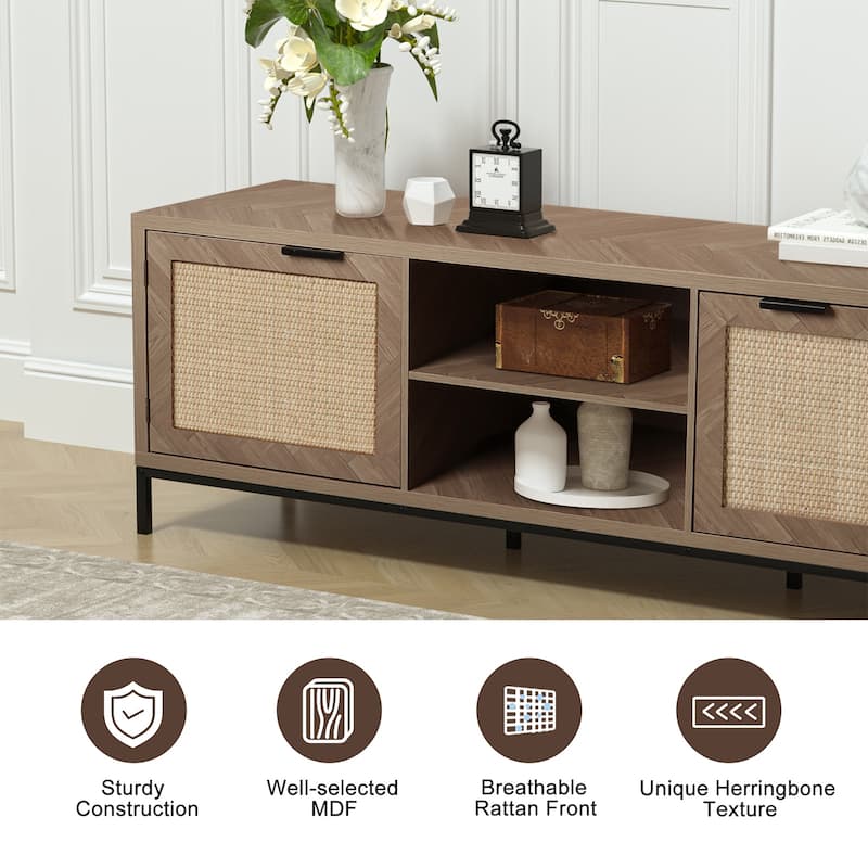 Anmytek Mid-Century 2-Door 59'' L Wood TV Stand Media Console TV Entertainment Center for TVs up to 65" - 59"