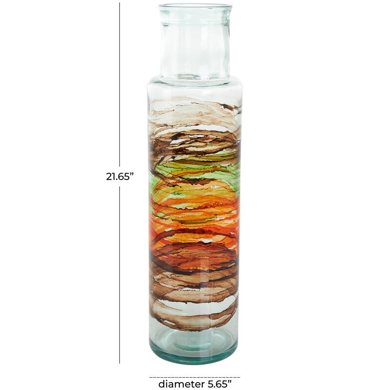 Clear Recycled Glass Abstract Vase with Swirled Colored Glass Bands