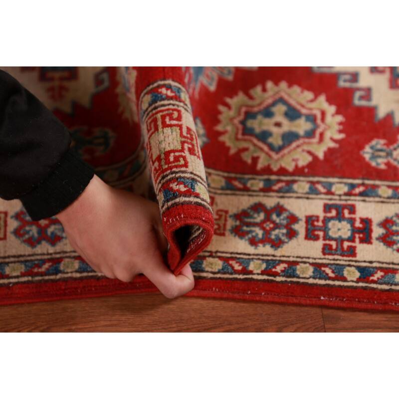 Red Kazak Foyer Rug Hand-Knotted Traditional Bedroom Wool Carpet - 2'8"x 4'0"
