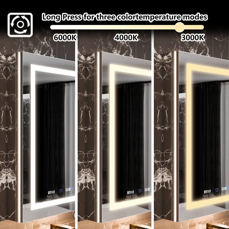 36'' H Recessed or Surface Mounted Bathroom LED Mirror Cabinet With Defogger, Dimmer, 10x magnifying